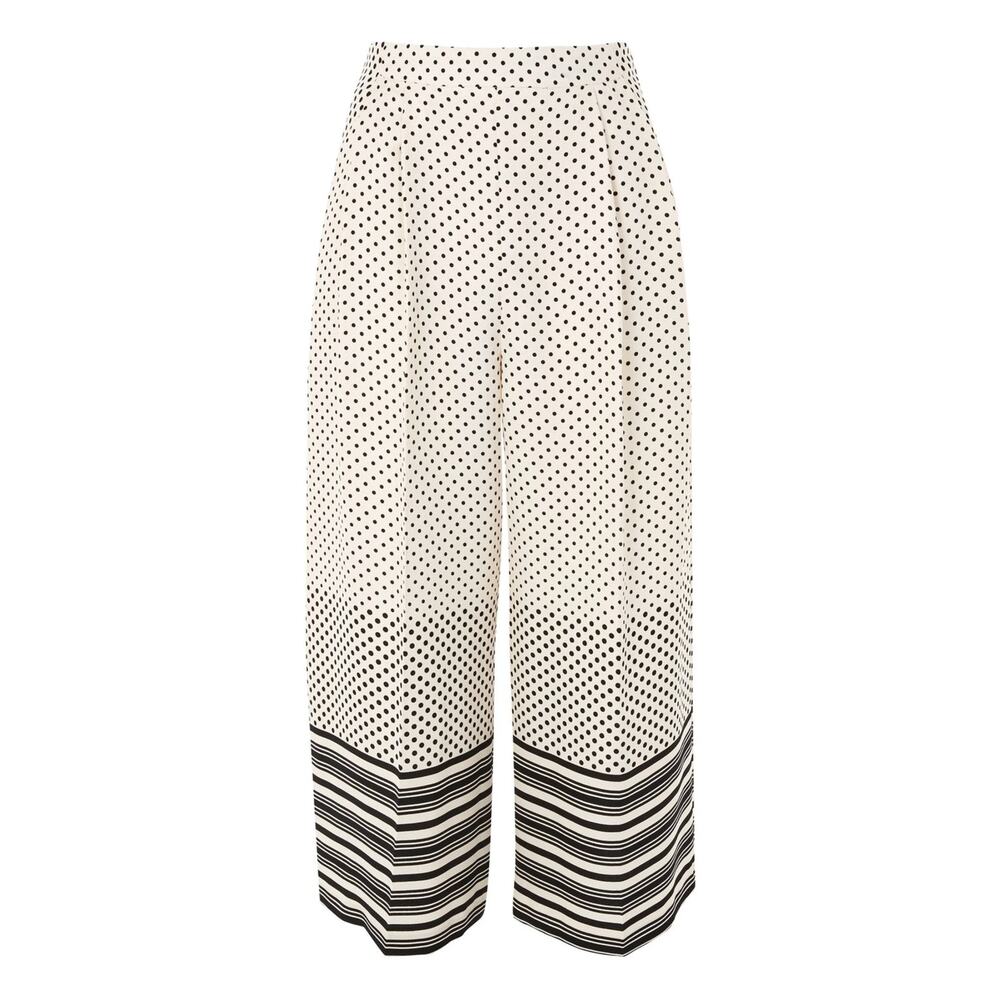 Topshop | Cropped Wide-Leg Pleated Trousers | Striped & Polka Dot | Petite Sz 4